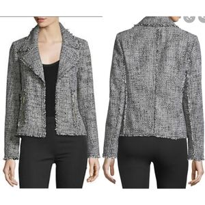 Michael Kors Tweed Open-Front Frayed Trim Jacket